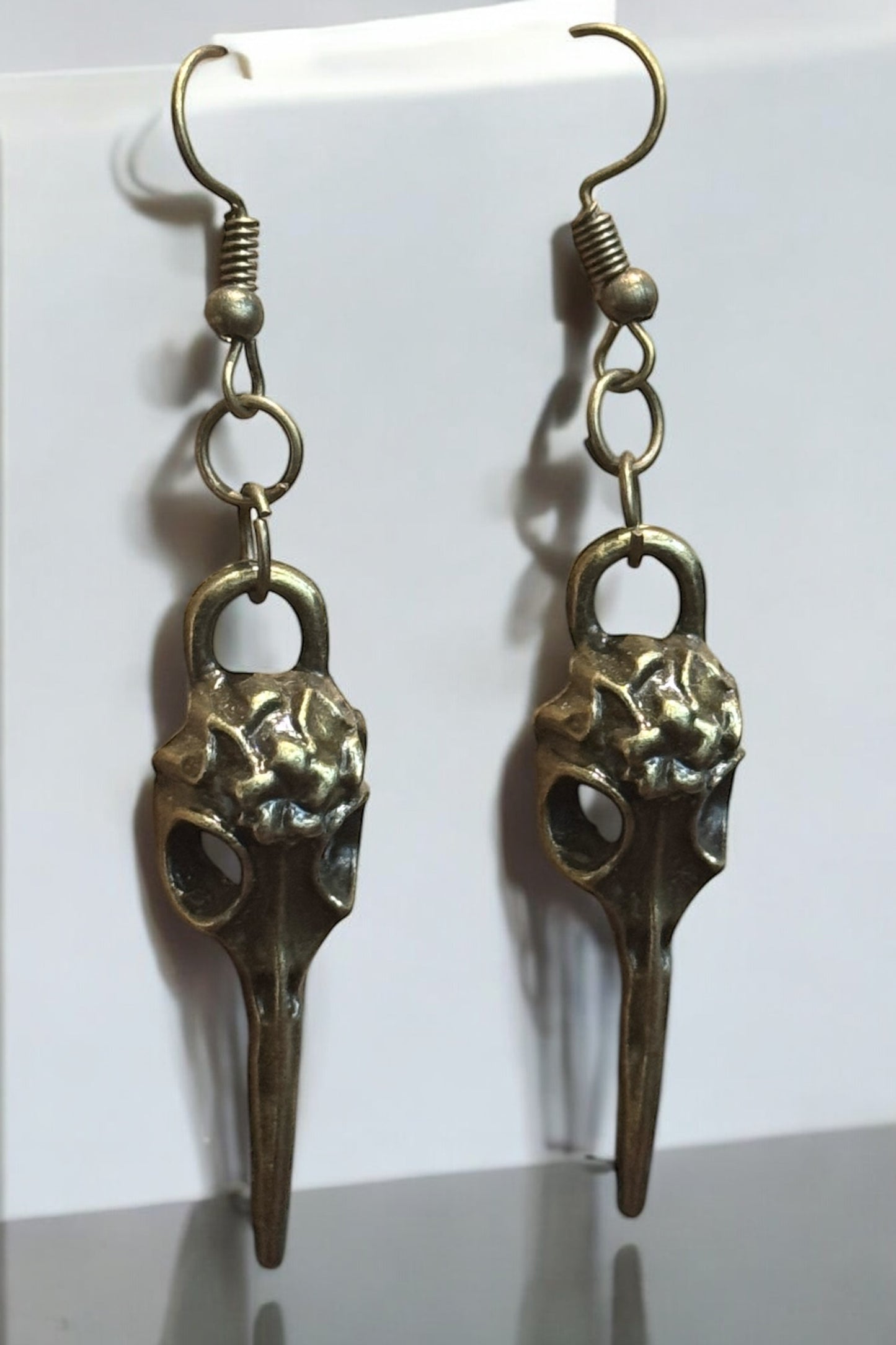 Carrion Crown Earrings – Bronze Bird Skull Dangles