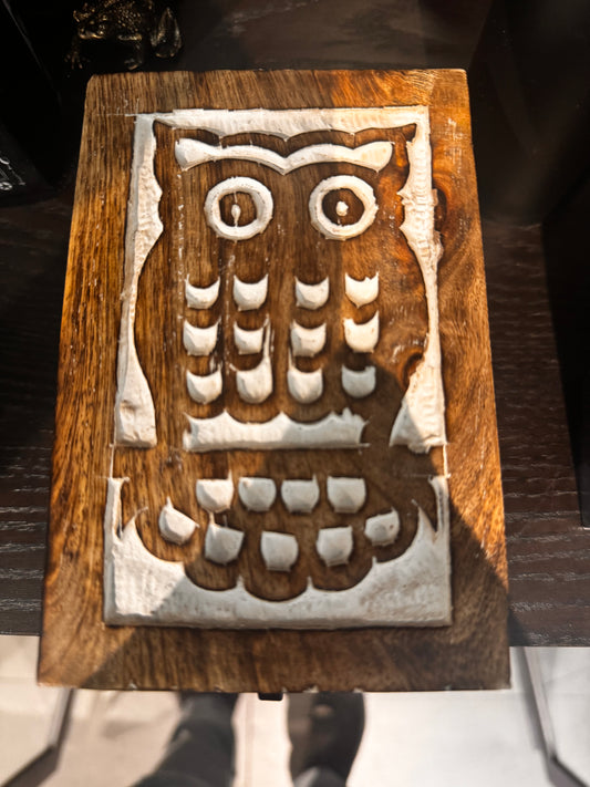 Owl Carved Wood Box