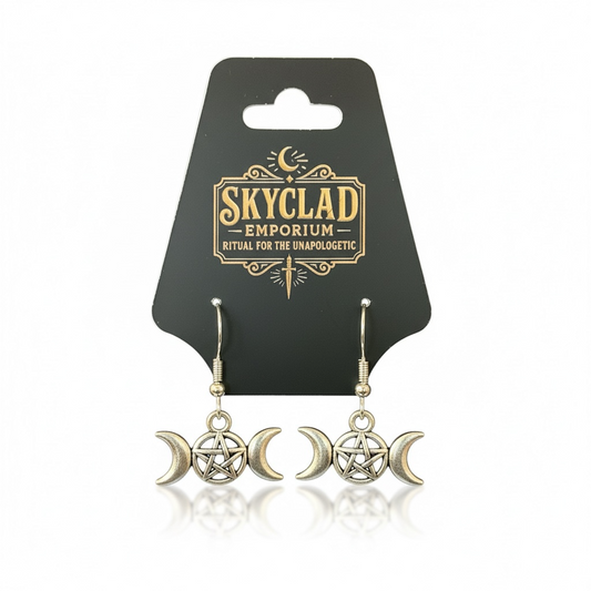 Triple Moon Pentacle Earrings